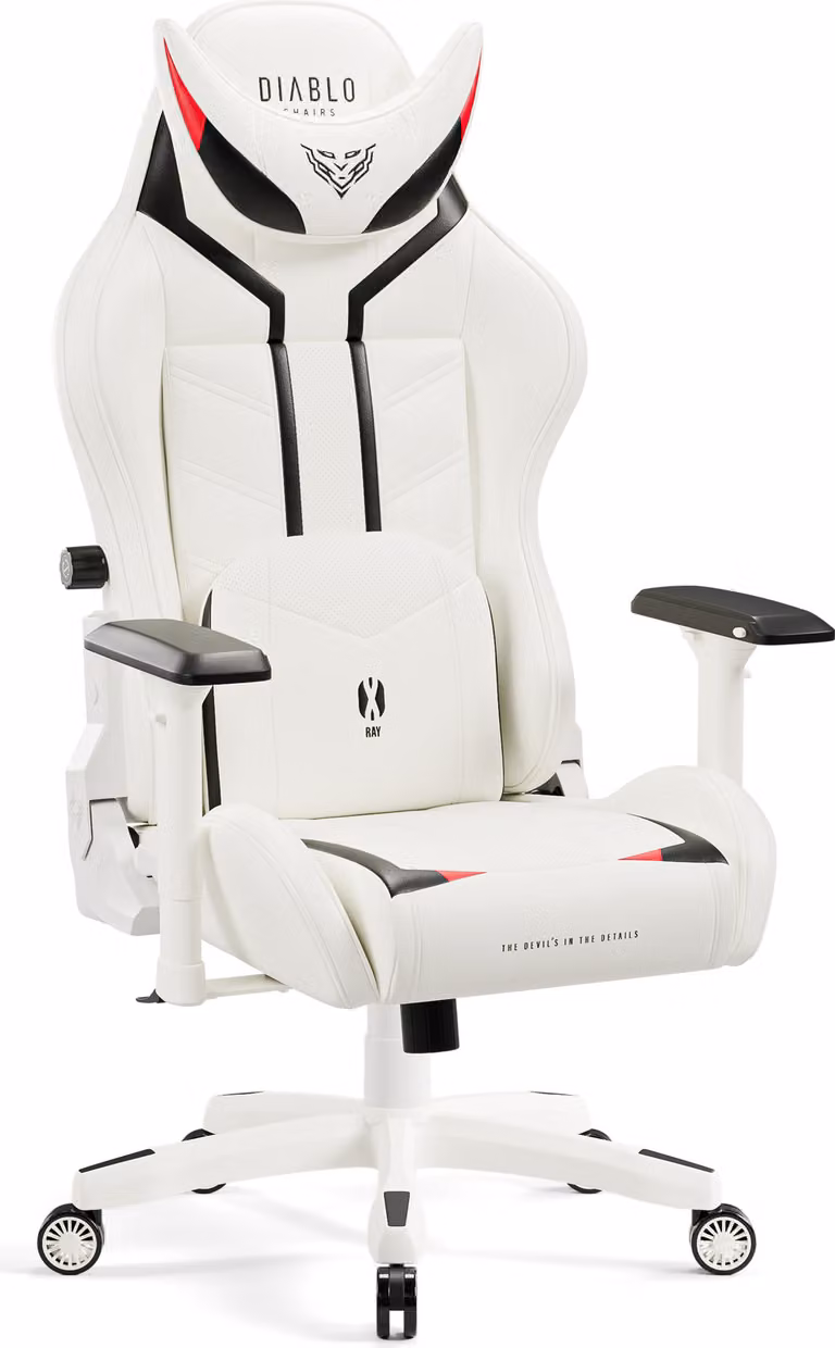 Diablo X- Ray Gaming Armchair Poltrona da ufficio 4D Braccioli Design ergonomico Similcuoio Perforazione Funzione a dondolo King Size Bianco-Nero