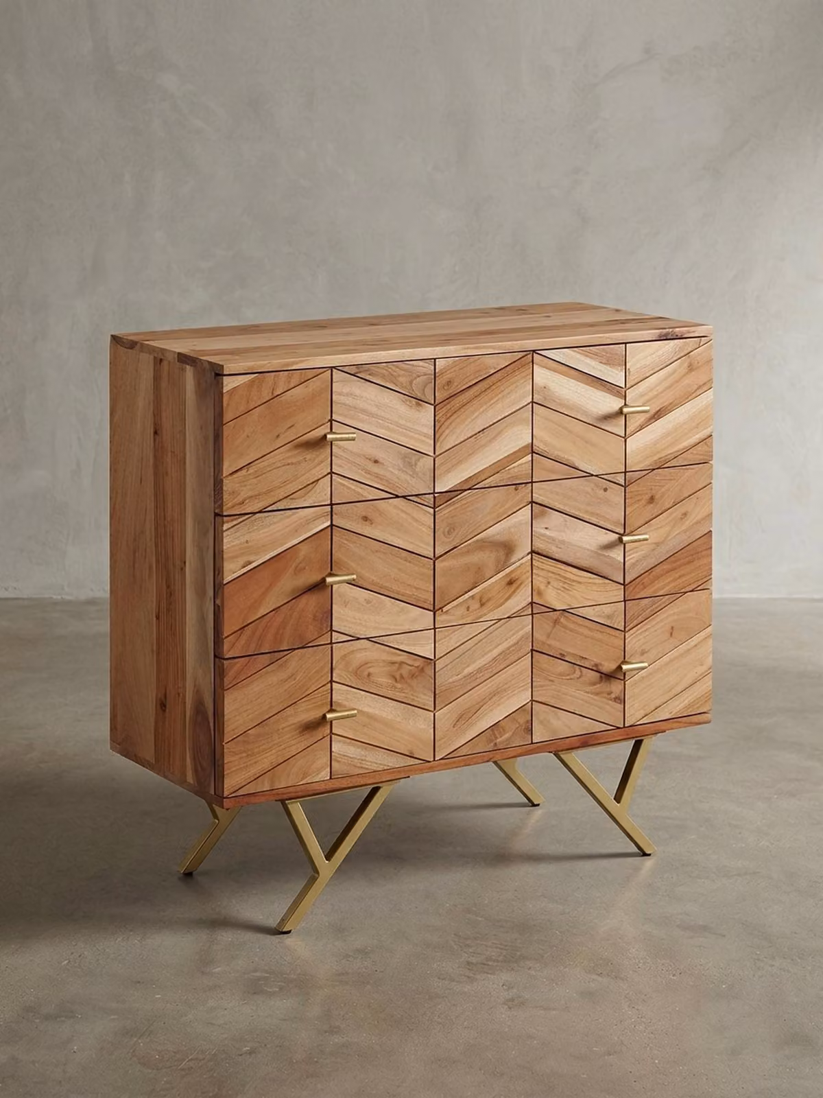 Credenza rustica con motivo insolito, legno massello di acacia, stile country. 90x40x86 cm | Kadima Design