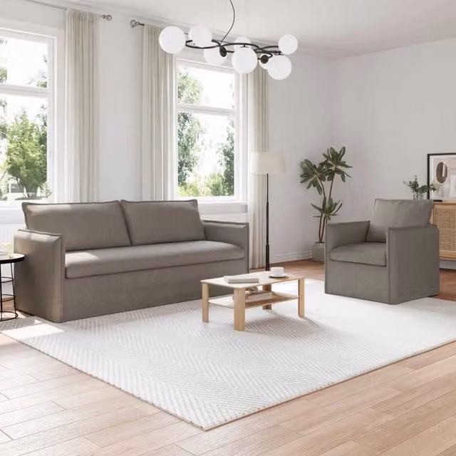 Set di 2 divani moderni vidaXL in tessuto beige e grigio con struttura in metallo e cuscini inclusi