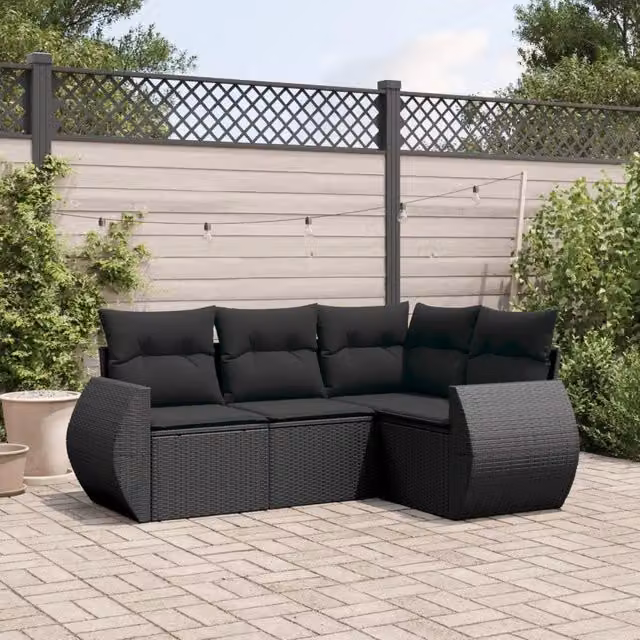 Set Divani da Giardino 4 pz con Cuscini Nero in Polyrattan 3221304