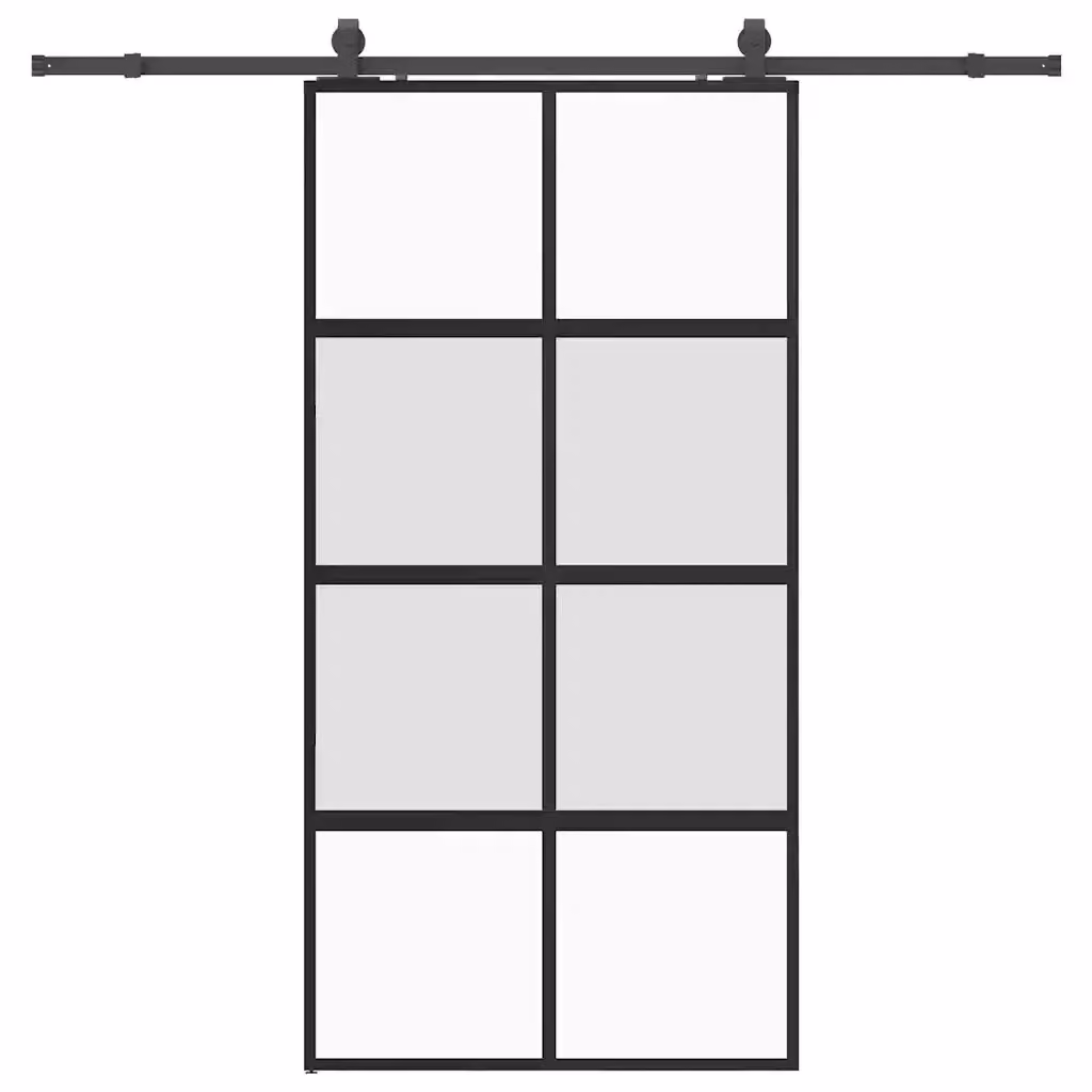 Porta Scorrevole Moderna vidaXL in Vetro Trasparente e Alluminio con Ferramenta Nera L: 102,5 cm, H: 205 cm – 2