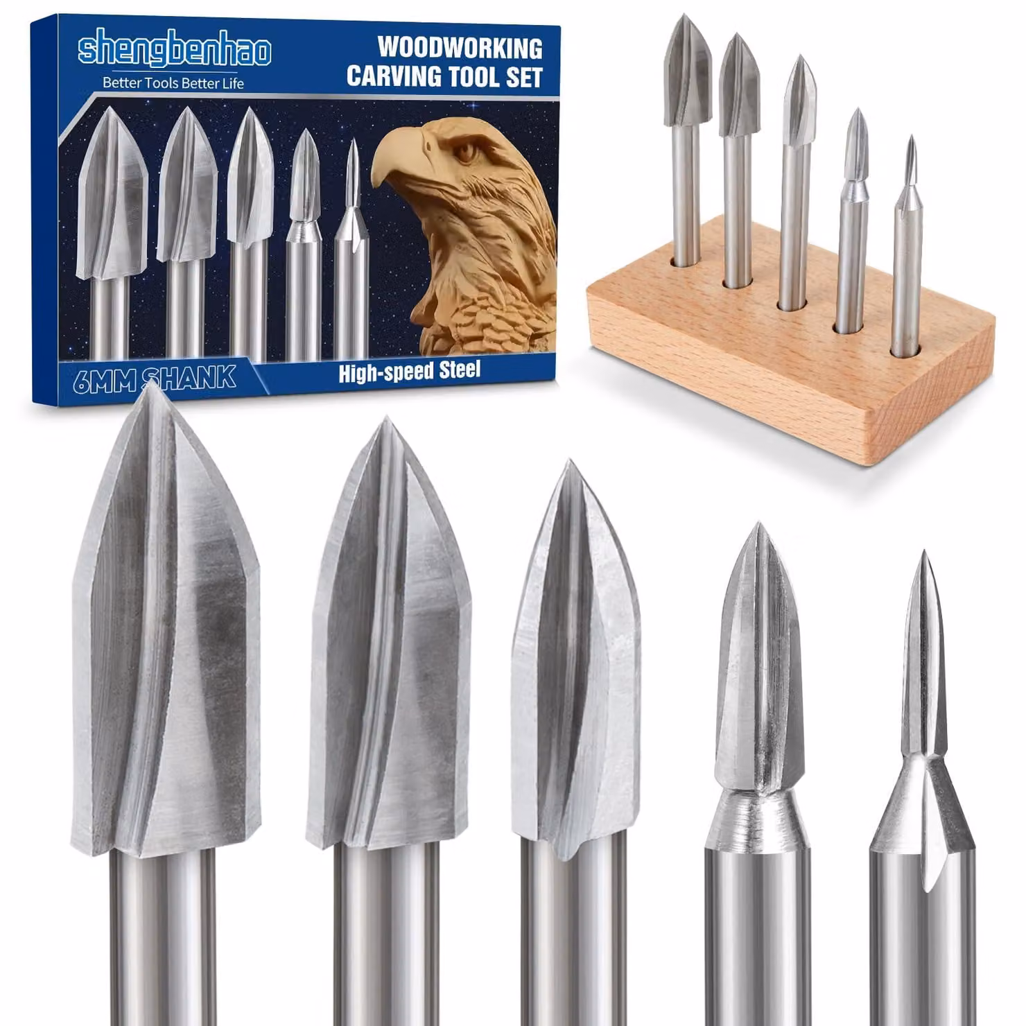 Set di utensili per intaglio del legno con attacco da 6 mm, per smerigliatura e incisione