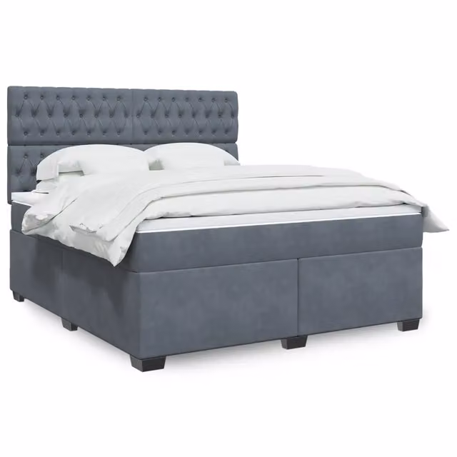 Letto Ibrido vidaXL con Giroletto a Molle e Materasso in Velluto Grigio e Bianco L/P: 180 x 200 cm – 1