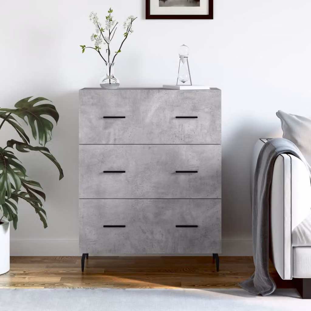 Credenza vidaXL in legno multistrato e metallo, Grigio Cemento, L: 69,5 cm, P: 34 cm, H: 90 cm