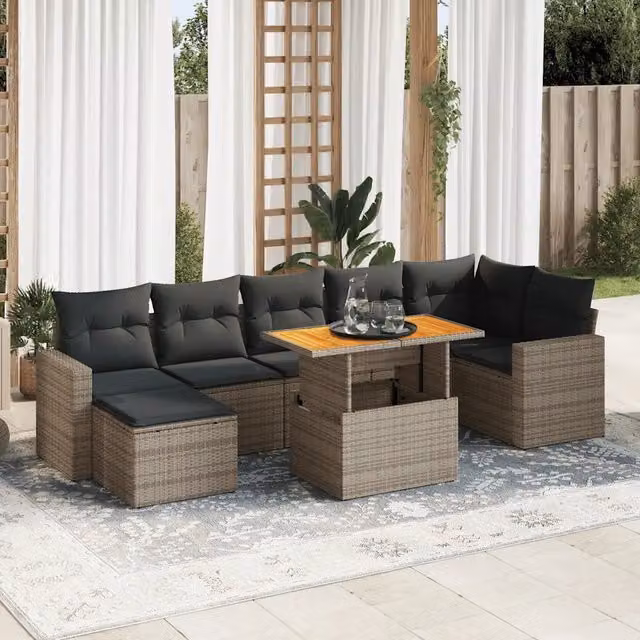 Set Divano da Giardino 8 pz con Cuscini Grigio in Polyrattan 3327070