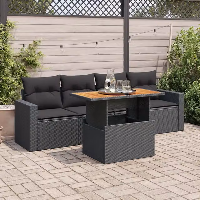 Set Divani da Giardino 5 pz con Cuscini in Polyrattan Nero 3326981