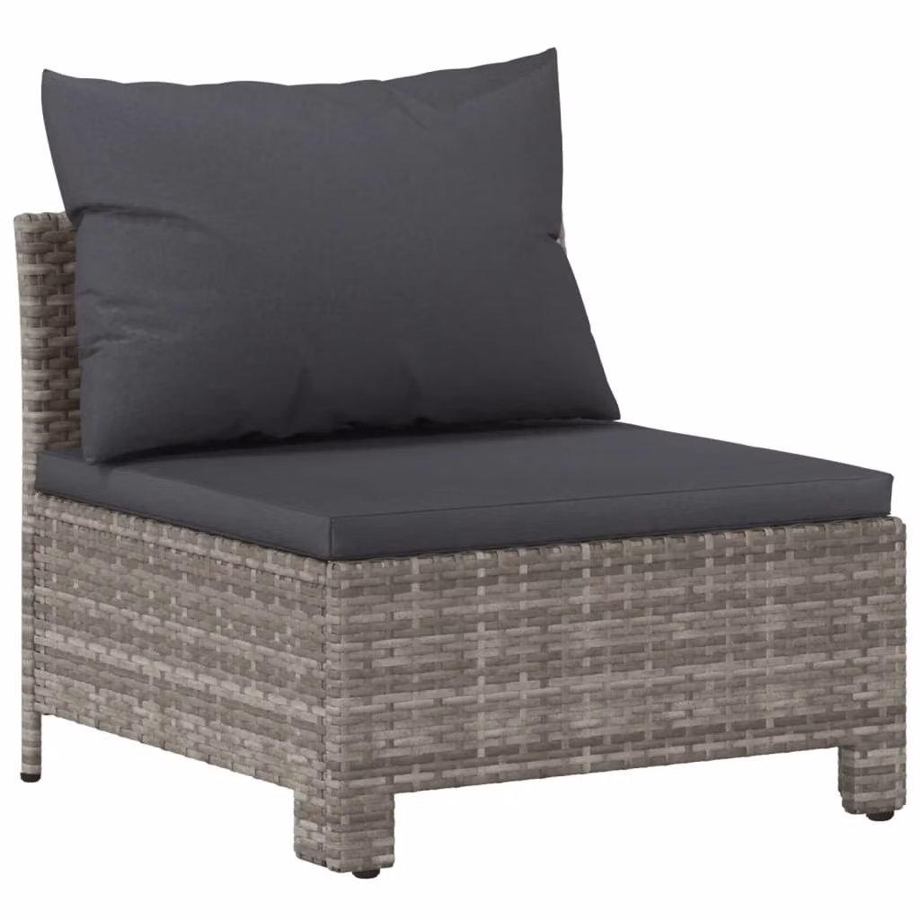 Divano da giardino centrale con cuscino grigio in polyrattan