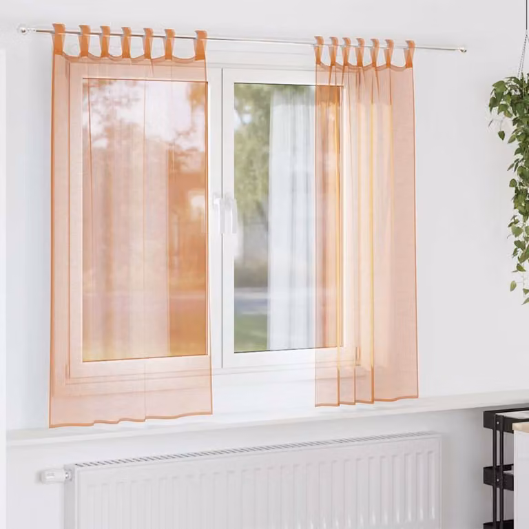 Set di 2 tende in voile semi-trasparenti vidaXL con passanti, colore terracotta, L: 140 cm, H: 175 cm