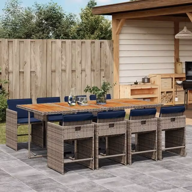 Set da pranzo da giardino da 9 pz con Cuscini Grigio 3277876