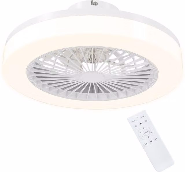 Ventilatore a soffitto HOMCOM con luce LED regolabile, 6 velocità, bianco, Ø46 x H 16 cm – 1