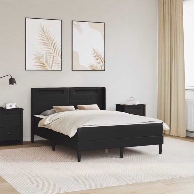 Letto matrimoniale moderno vidaXL con materasso in similpelle nero, dotato di illuminazione sottostante e porta USB, L/P/H: 140 x 200 x 102 cm