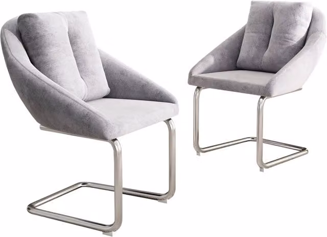 Set di 2 Sedie da Pranzo in Velluto Grigio con Cuscino, Girevoli con Gambe Curve in Metallo, per Soggiorno e Camera da Letto
