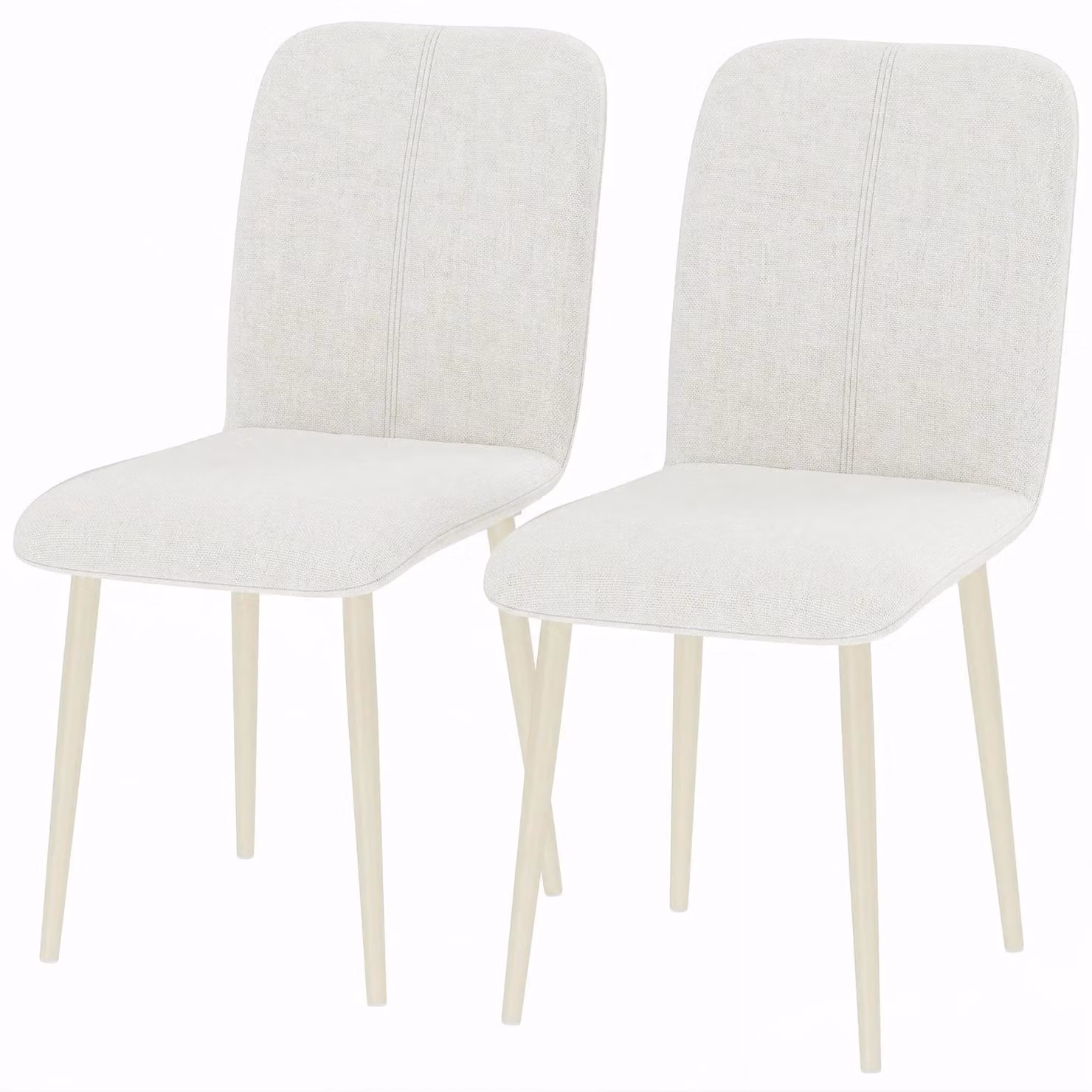 Set di 2 sedie da pranzo - Sedie per cucina - Aspetto simile al lino - Seduta e schienale imbottiti - Gambe in metallo - Colore crema