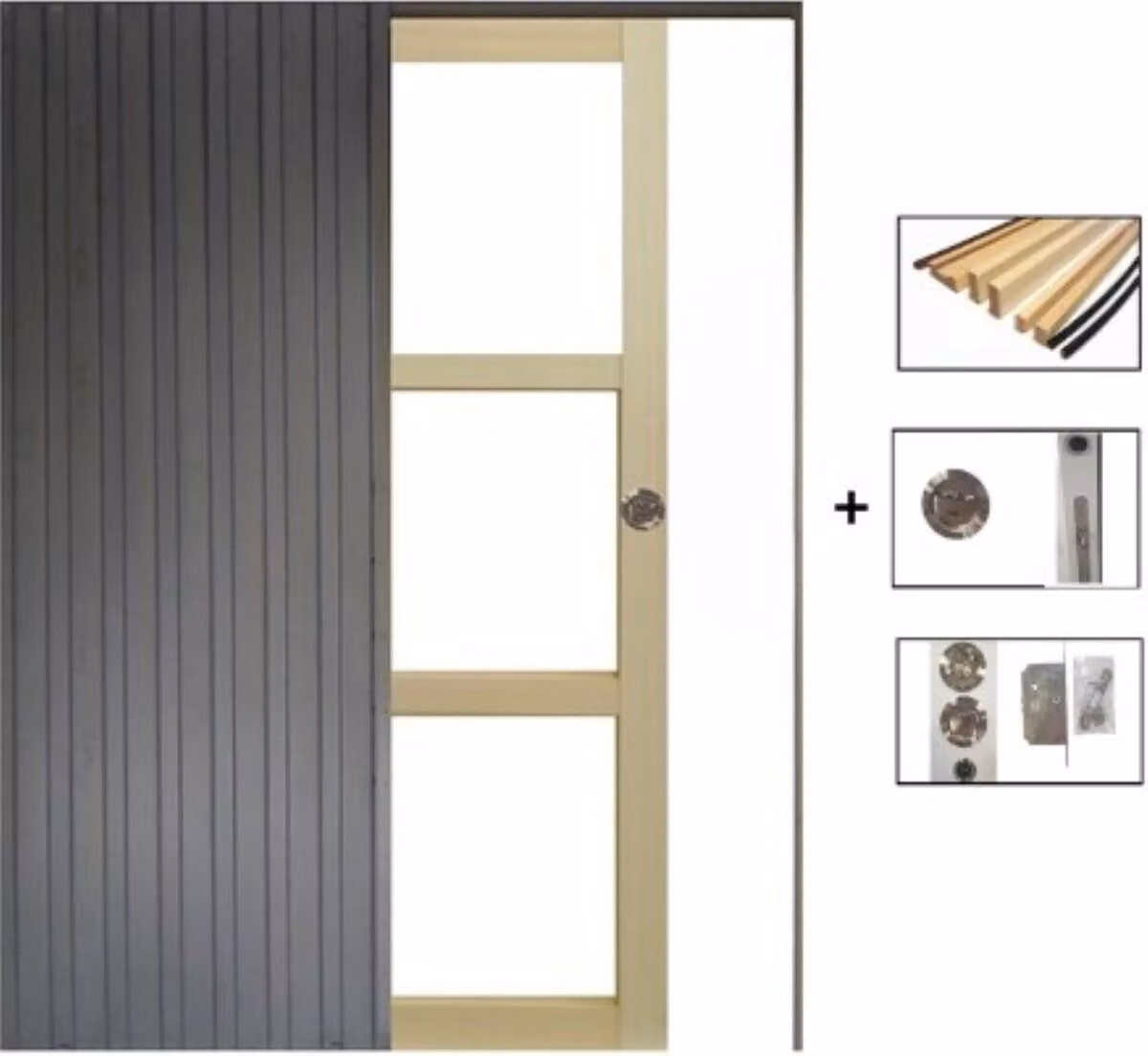 Porta scorrevole in legno Ayous con vetro trasparente H204 x L83 cm, a scomparsa, kit finitura Gd Menuserie