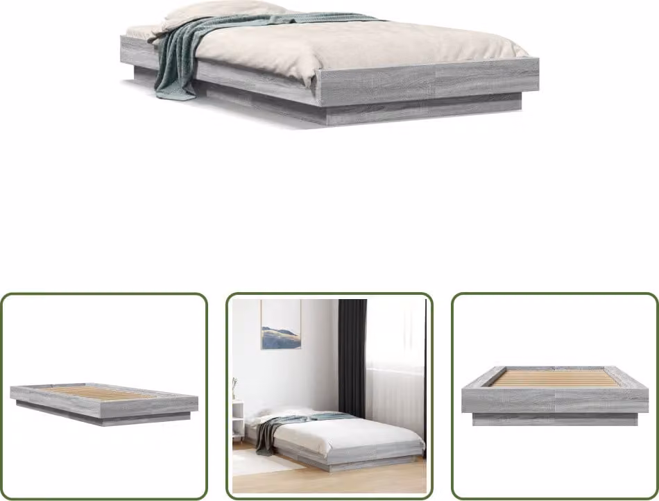 The Living Store Struttura letto grigio Sonoma 100x200 cm in materiale ligneo