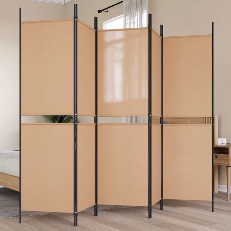 Paravento a 5 Pannelli vidaXL in Tessuto Beige L: 250 cm, H: 180 cm