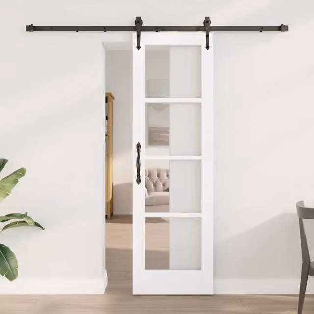 Porta scorrevole minimalist in legno massello di pino e vetro vidaXL L: 61 cm, H: 198,5 cm