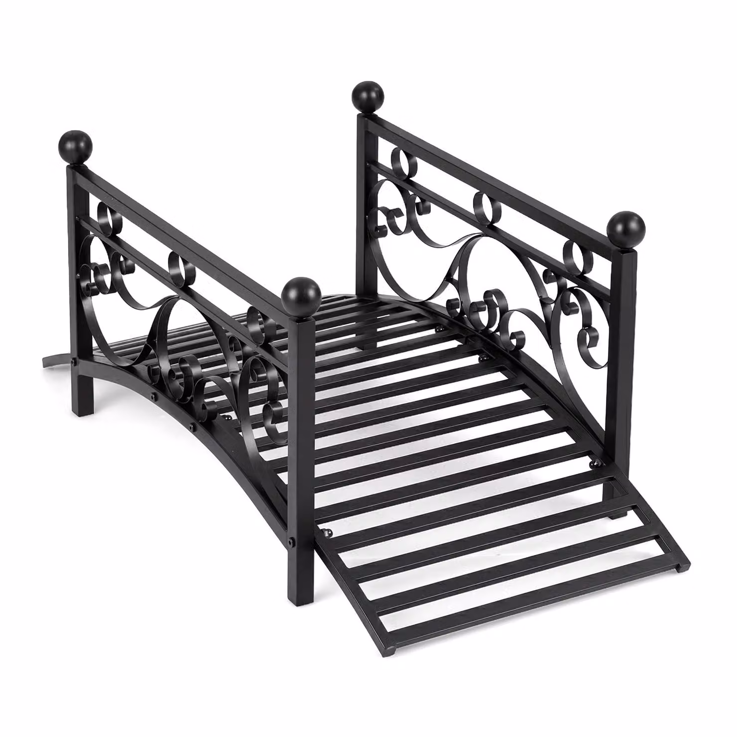 COSTWAY Ponte da giardino, 101,5 cm, metallo, ponte per laghetti fino a 150 kg, ponte con ringhiere decorative, ponte in metallo con aspetto antico, ponte ornamentale stabile e resistente agli agenti atmosferici