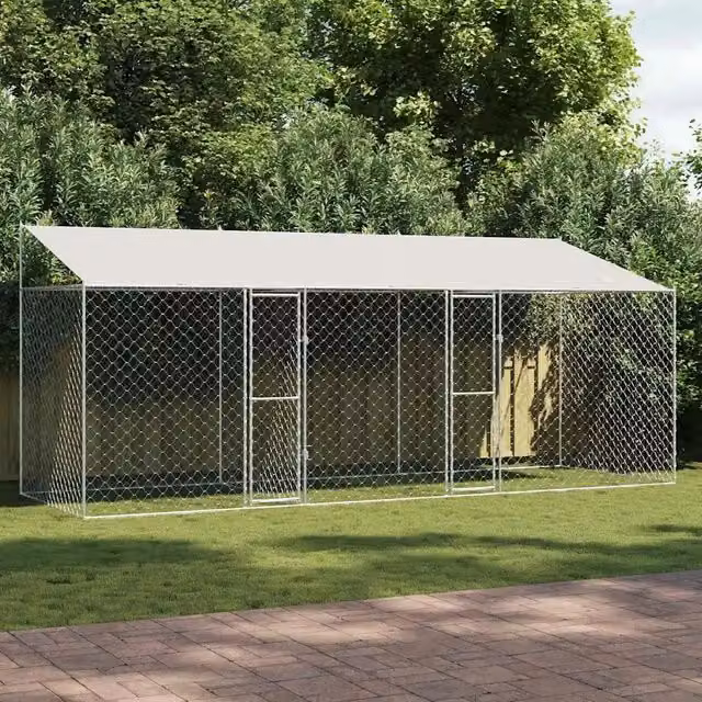 Gabbia per cani vidaXL in metallo argento resistente alle intemperie L/P/H: 600 x 200 x 256 cm