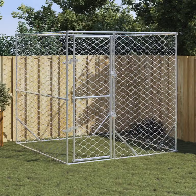 The Living Store Cuccia per cani da esterno Silver 2x2x2 m Acciaio zincato
