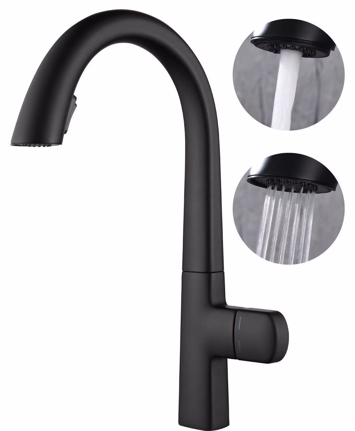 Miscelatore da cucina estraibile, nero, rotazione a 360°, con 2 funzioni di spruzzo dell'acqua, finitura in rame