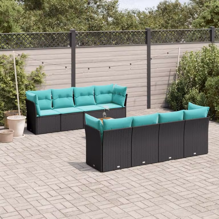 Maison Exclusive - Set da giardino 9 pezzi con cuscini in polyrattan nero