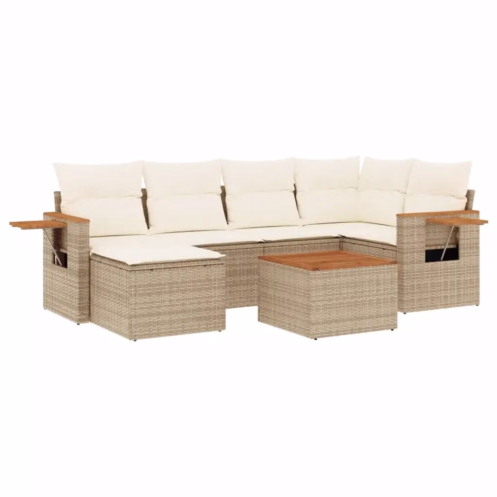 Set di divani da giardino vidaXL a forma di L composto da 7 pezzi con cuscini beige in polyrattan e tavolino da esterno – 2