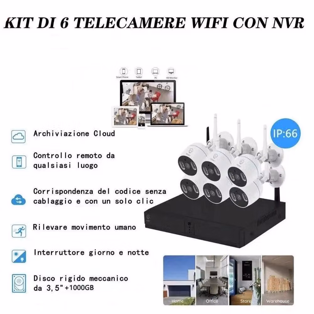 Kit di 6 telecamere di videosorveglianza IP WiFi 1080p con NVR Trade Shop TV-6125HE 8+6 colore bianco – 2