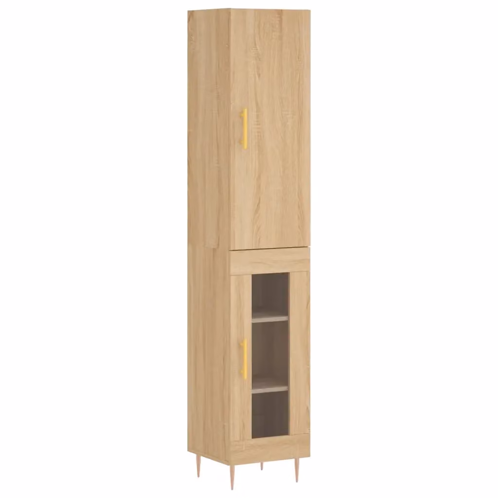 Credenza Buffet Armadio da Cucina Design Mania in Legno Rovere e Vetro, L/P/H: 34,5 x 34 x 180 cm – 2