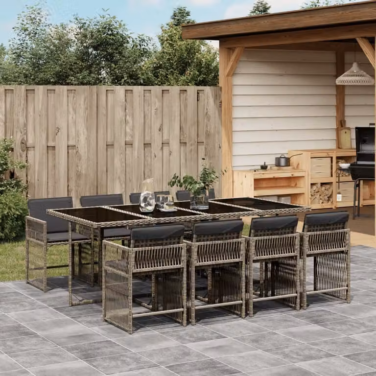 Maison Exclusive - Set da Pranzo da Giardino 9 pz con Cuscini in Polyrattan Grigio