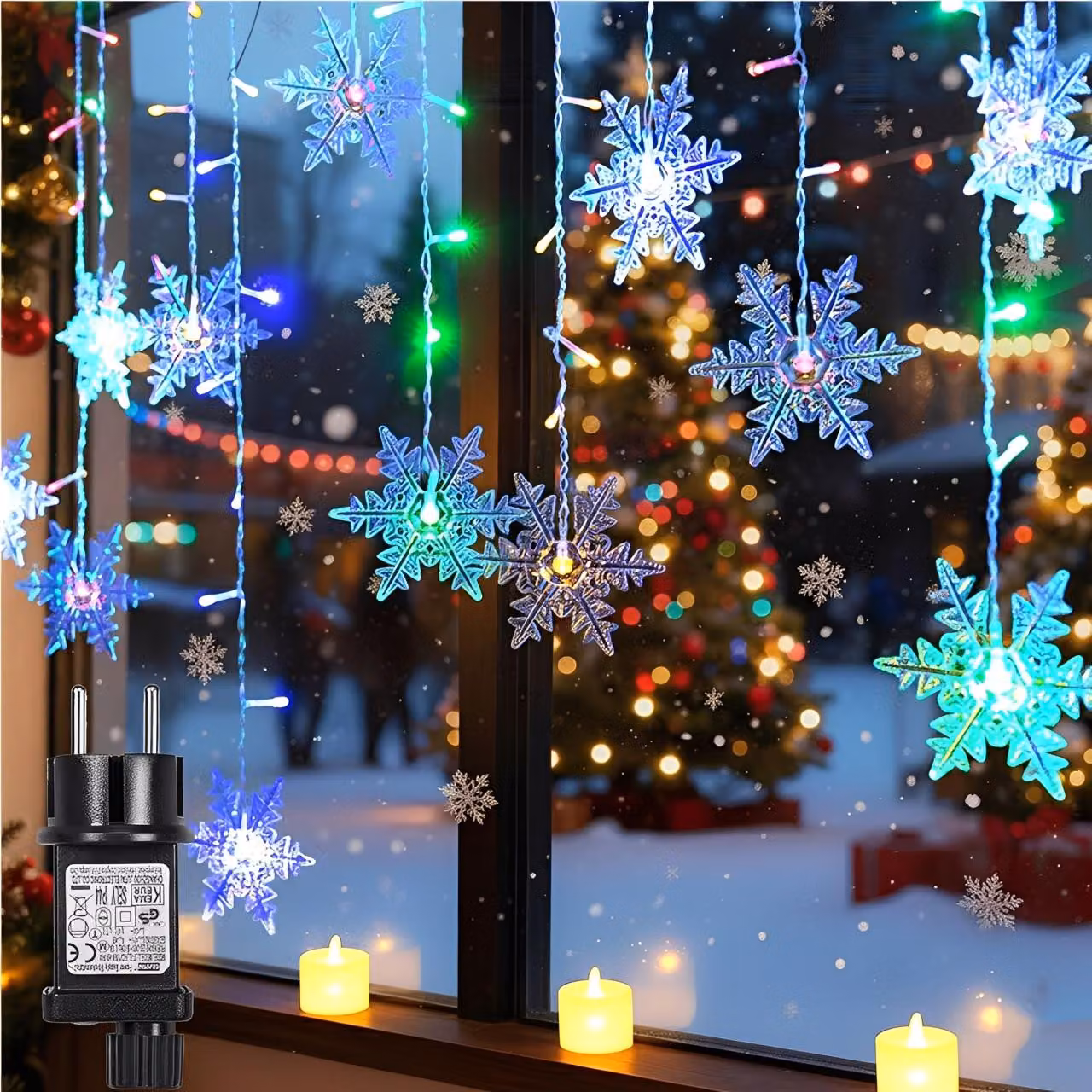 94 LED luci fiabesche fiocchi di neve grandi 1.8M luci di Natale tenda luce interna 8 modalità e timer festa finestra decorazione di Natale, colorato