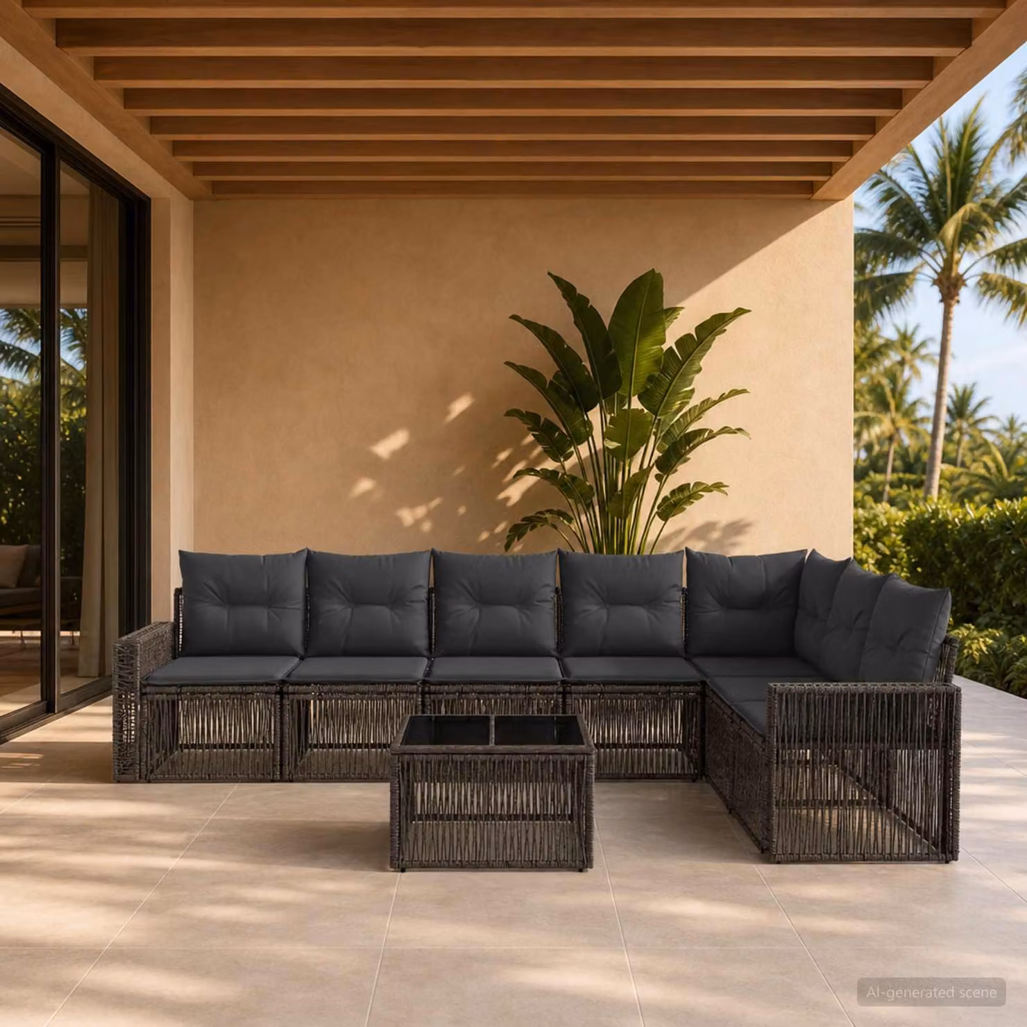 Maison Exclusive - Set da giardino composto da 8 pezzi. Divano da esterno in rattan sintetico, colore grigio e grigio scuro