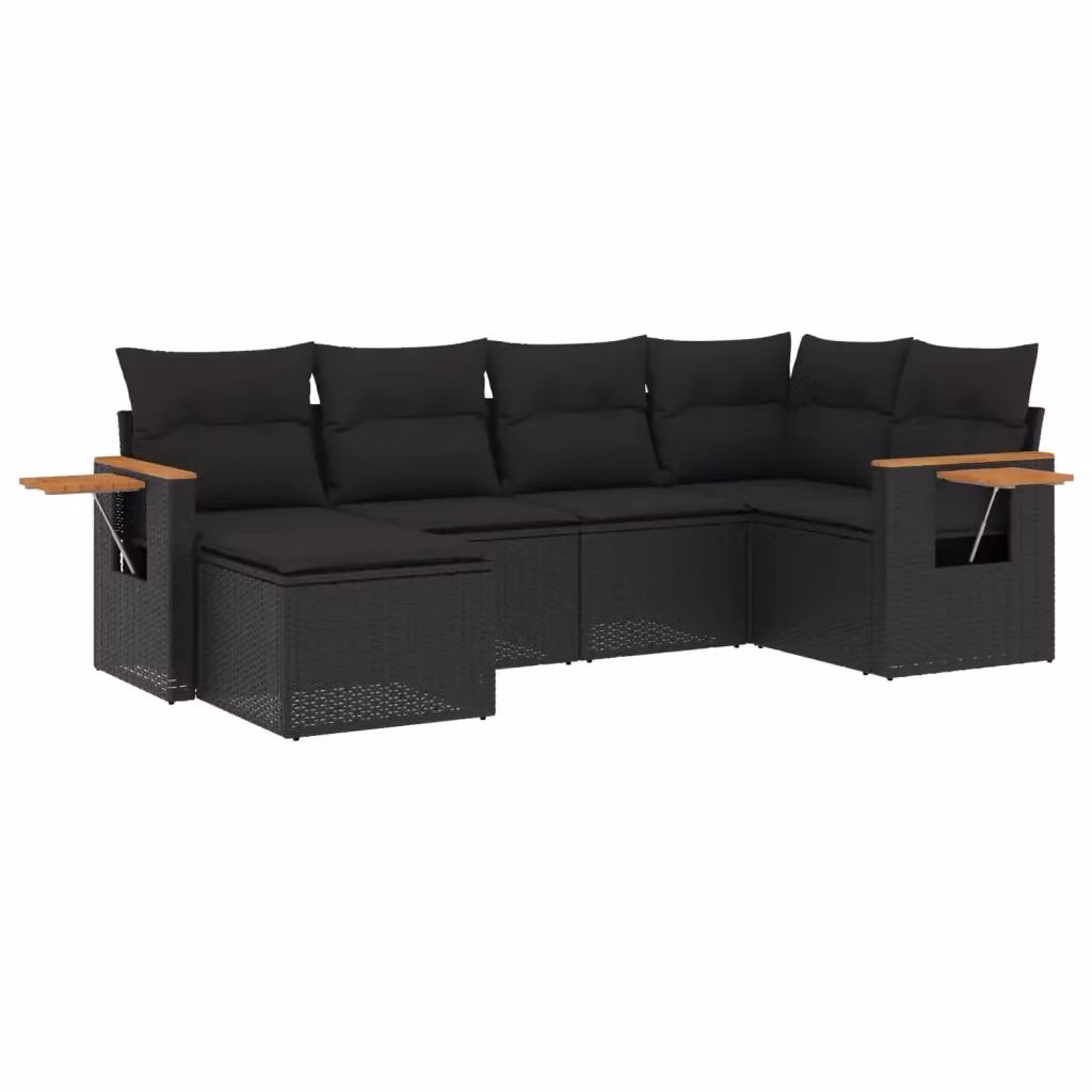 vidaXL Set Divano da Giardino a L in Polyrattan Nero con 6 Pezzi e Cuscini Imbottiti – 2