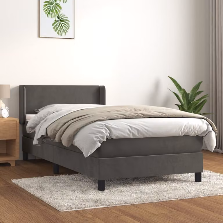 The Living Store Letto a molle con materasso grigio scuro 90x200 cm in velluto