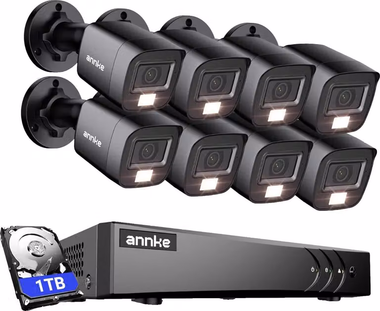 Sistema di telecamere di sicurezza, rilevamento AI, visione notturna a colori, 8pcs 1TB