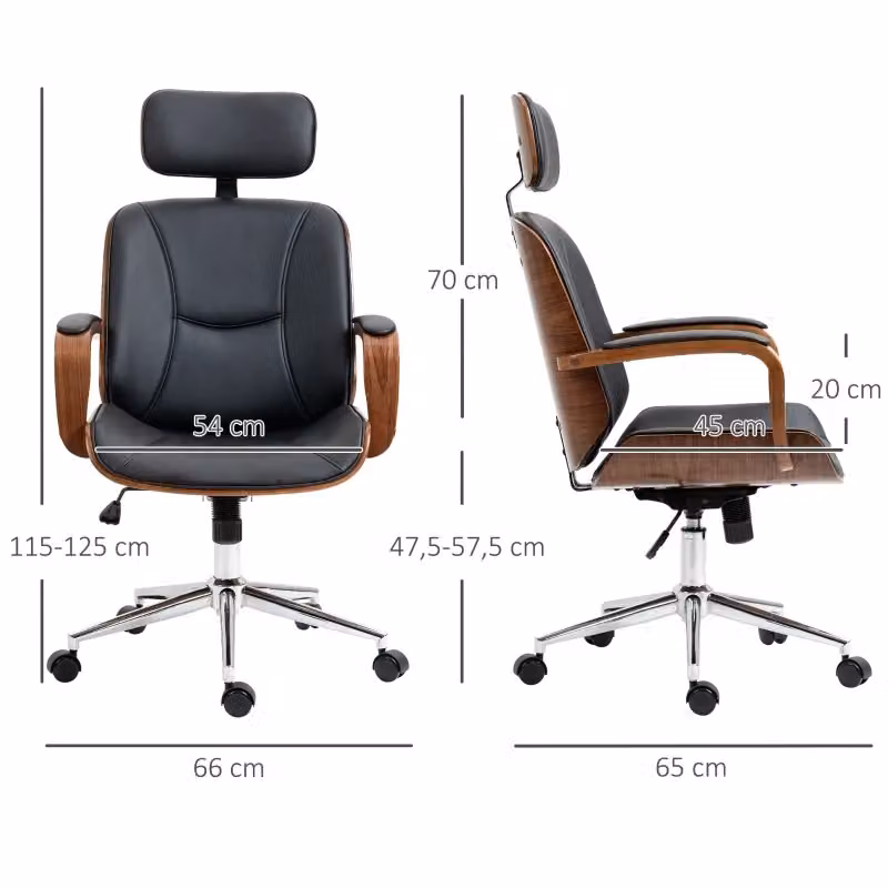Sedia da ufficio ergonomica moderna in similpelle nera con poggiatesta rimovibile e braccioli – 2