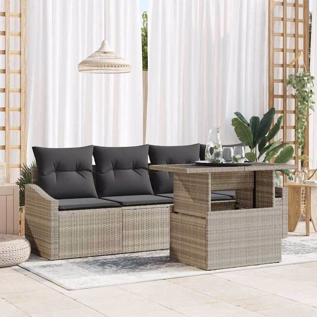 Maison Exclusive - Set da giardino composto da 5 pezzi, divano in rattan sintetico color grigio chiaro