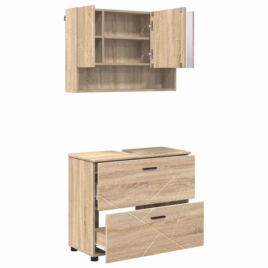 Set di mobili per il bagno moderno vidaXL composto da mobile lavabo e armadietto con specchio, colore marrone, L: 76,5 cm, P: 35 cm, H: 64 cm – 2