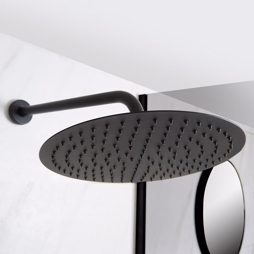 Soffione Doccia Rotondo Nero Parete 300mm