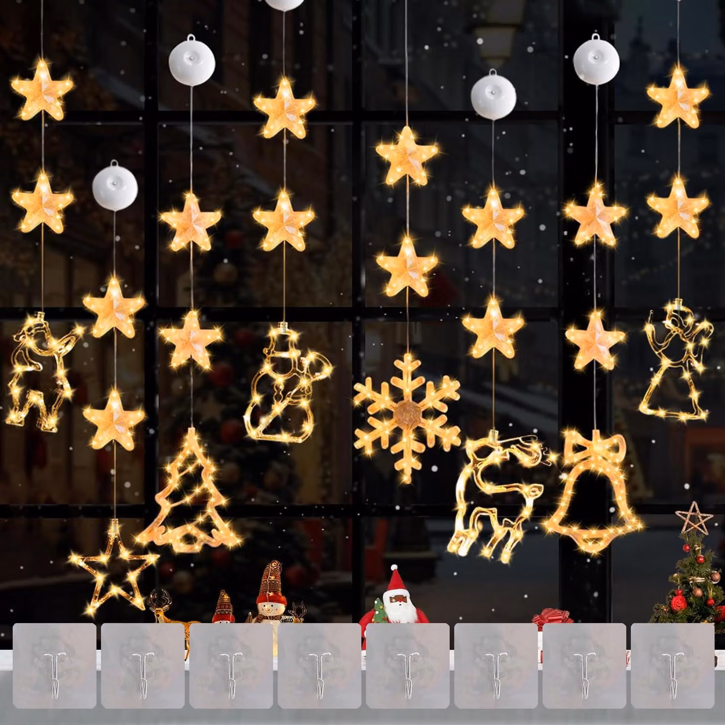 8 luci decorative a LED per finestre, luce bianco caldo, alimentate a batteria, con timer