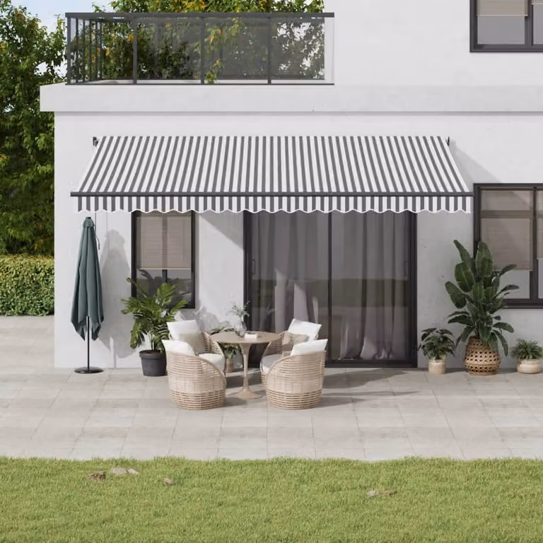 vidaXL Tenda Retrattile Automatica con LED e Telecomando, Colore Antracite e Bianco, L 500 x P 350 cm