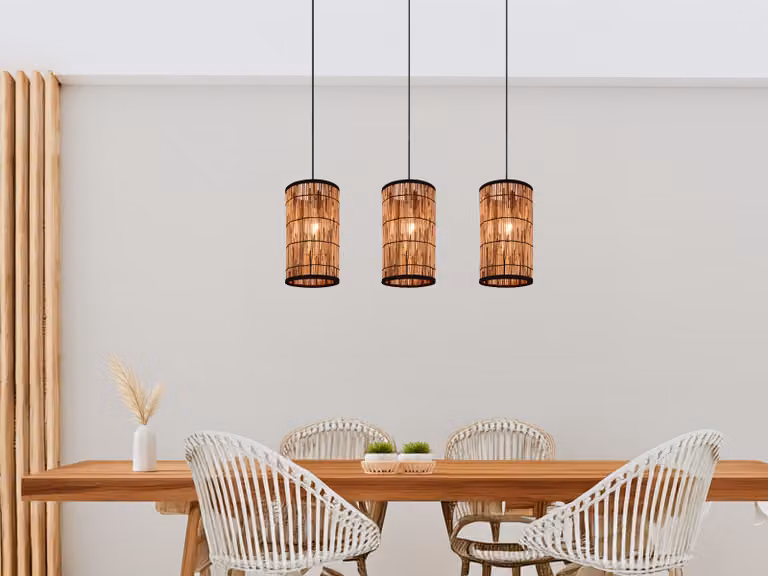 Lampada a sospensione boho 3 paralumi in rattan a fiamma Lampada per sala da pranzo sopra il tavolo da pranzo