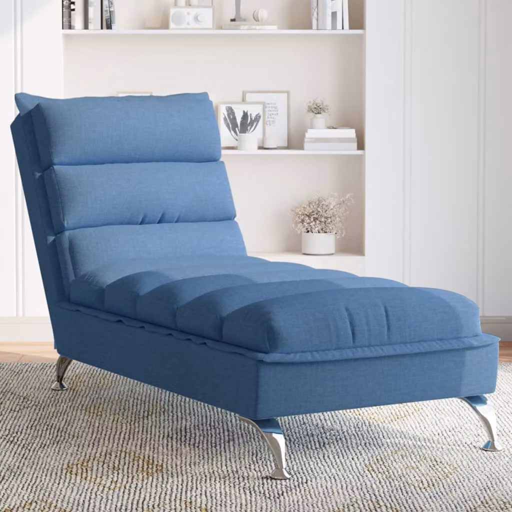 vidaXL Chaise Longue Moderna a Forma di L con Cuscini Blu in Tessuto e Imbottitura in Schiuma, L/P/H: 133.5 x 56.0 x 74.0 cm