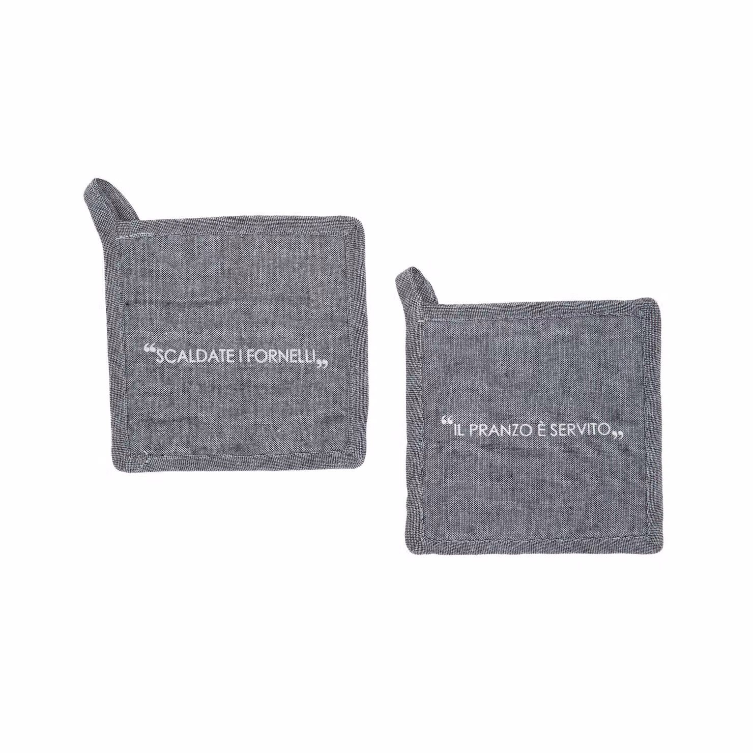 Set di 2 presine quadrate Kasanova in cotone con scritta Quotes, colore antracite, 17x17 cm – 2