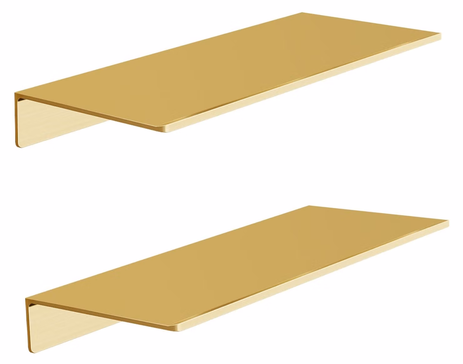 Set di 2 mensole sospese - Montaggio a parete - Realizzate in lega di alluminio - Mensole decorative - Finitura dorata spazzolata - Resistenti e durature