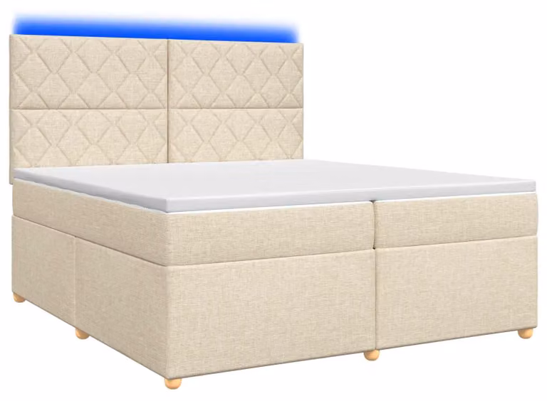 Letto a molle con materasso crema 200 x 200 cm in tessuto