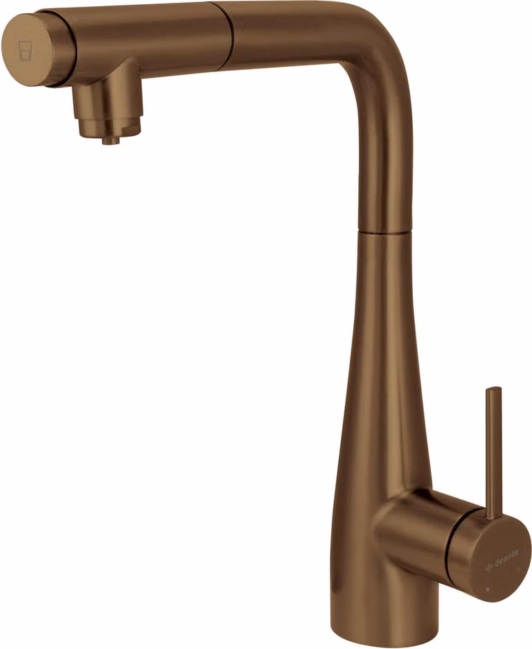 Kitchen faucet with water filter connection with pull-out spout