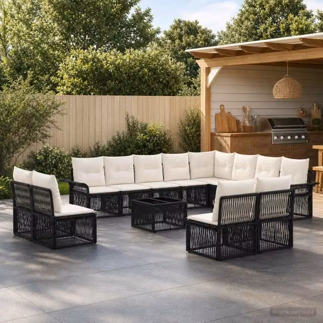 Set Divano da Giardino vidaXL 13 pz Nero con Poltroncine, Elementi Angolari e Tavolino, Design Moderno a U con Cuscini Inclusi