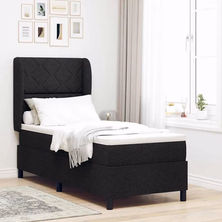 Letto a molle con testiera vidaXL in tessuto nero L 200 cm x P 80 cm