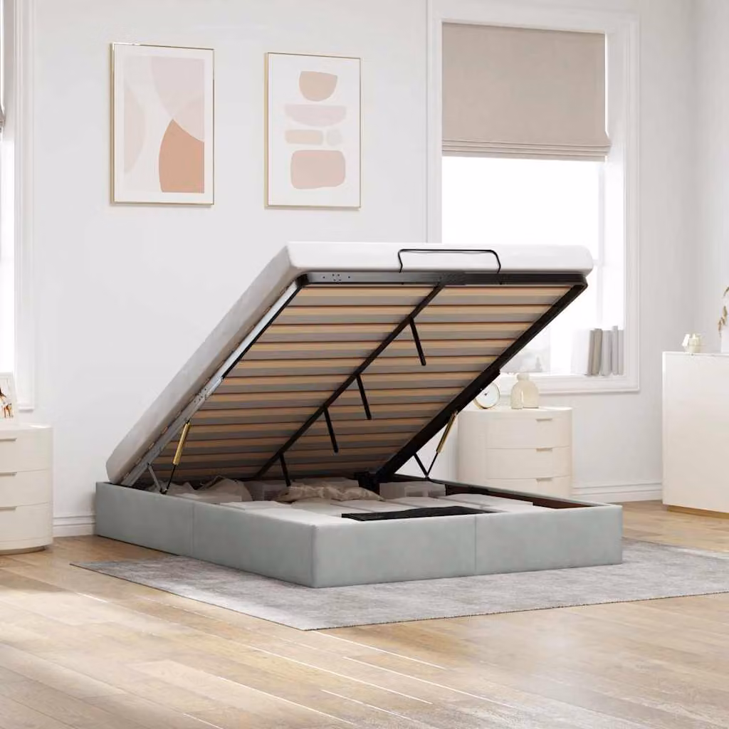 Struttura Letto con Contenitore Lift-Up vidaXL in Velluto Grigio L: 140 cm, P: 193 cm, H: 280 cm